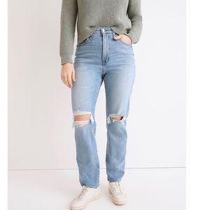 💫MADEWELL The Perfect Vintage Straight Jean in Danby Wash: Knee-Rip Edition